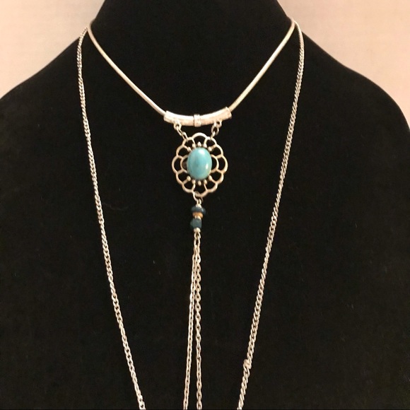 Boho Multilayered Long Turquoise Pendant Necklace - Picture 2 of 4
